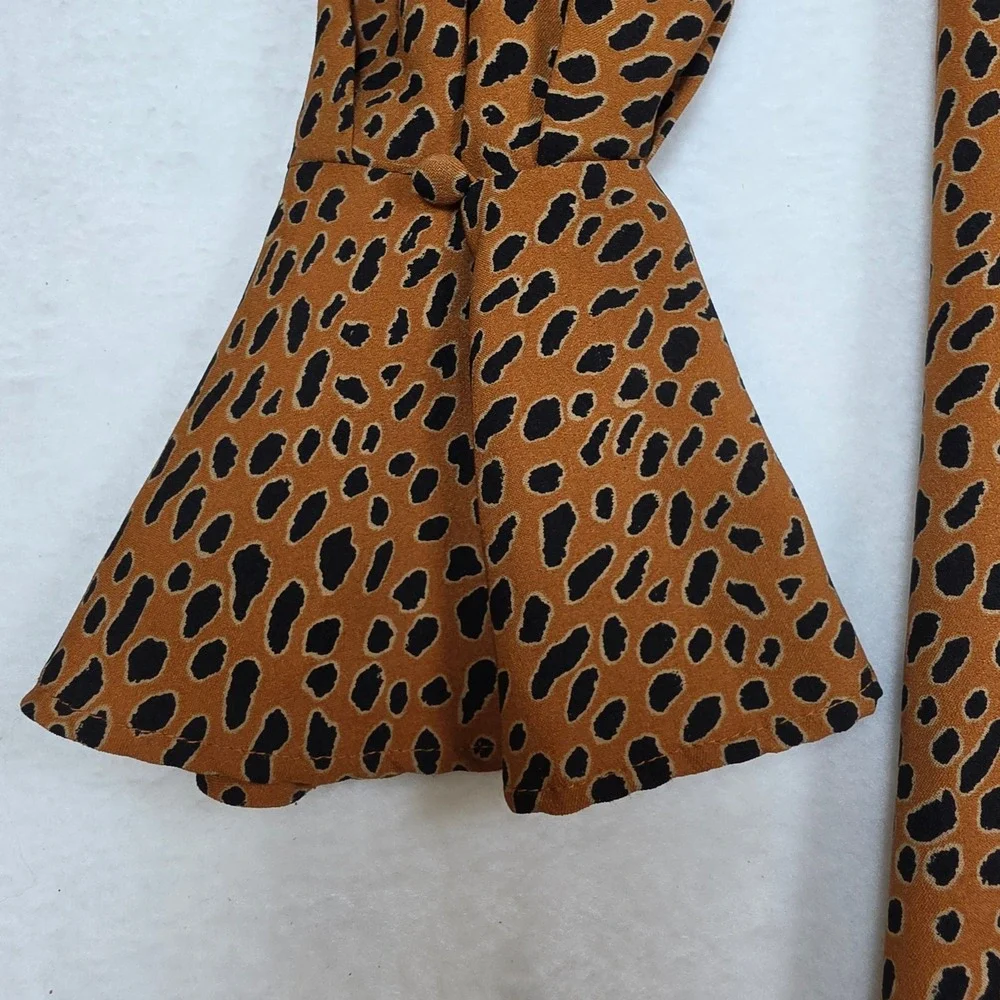 Ann Taylor Factory Leopard Print V-Neck Bell Sleeve Shift Dress Orange Black 4